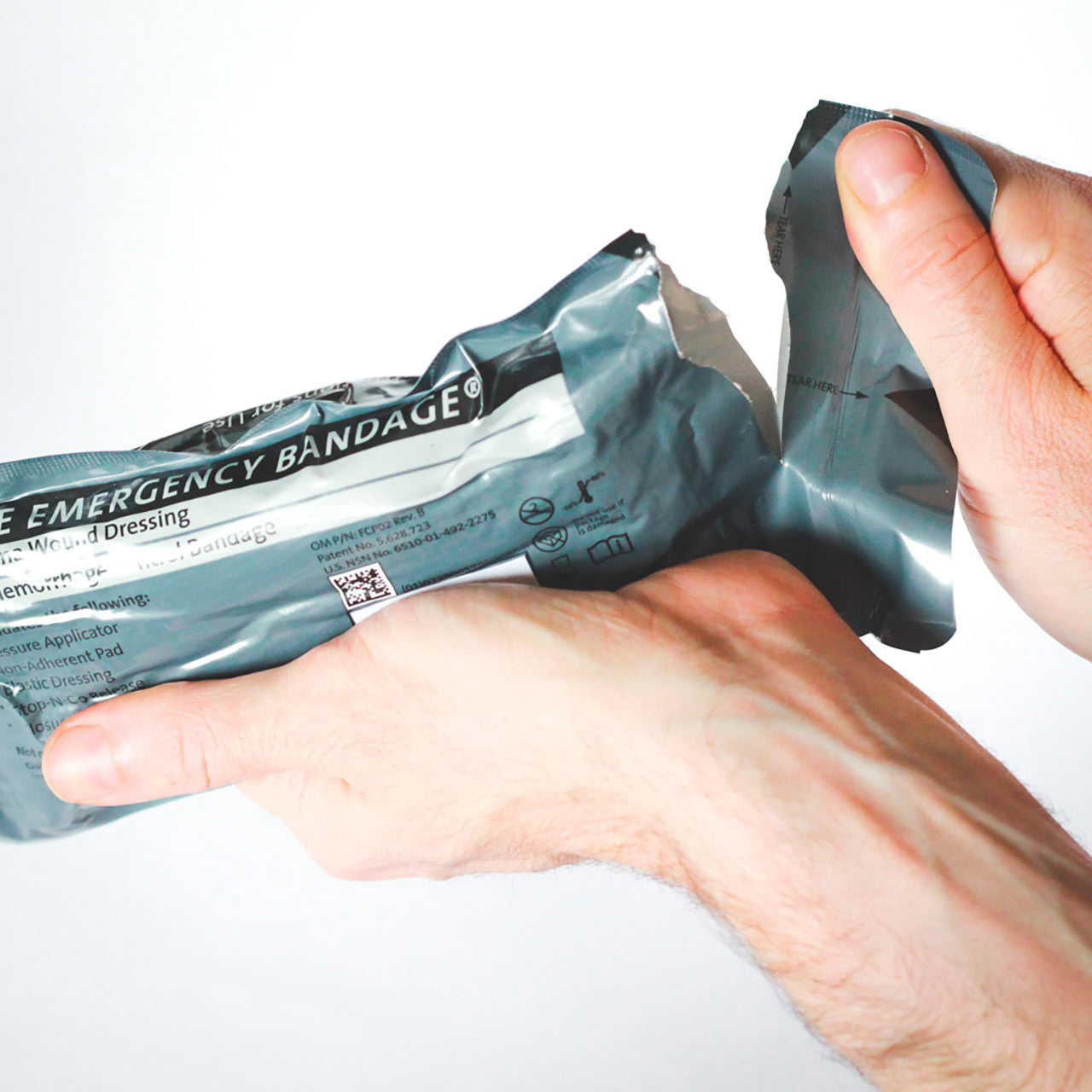 Israeli Emergency Bandage, being opened