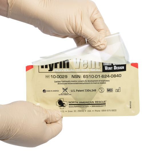 NAR HyFin® Vent Chest Seal, being taken out of packaging