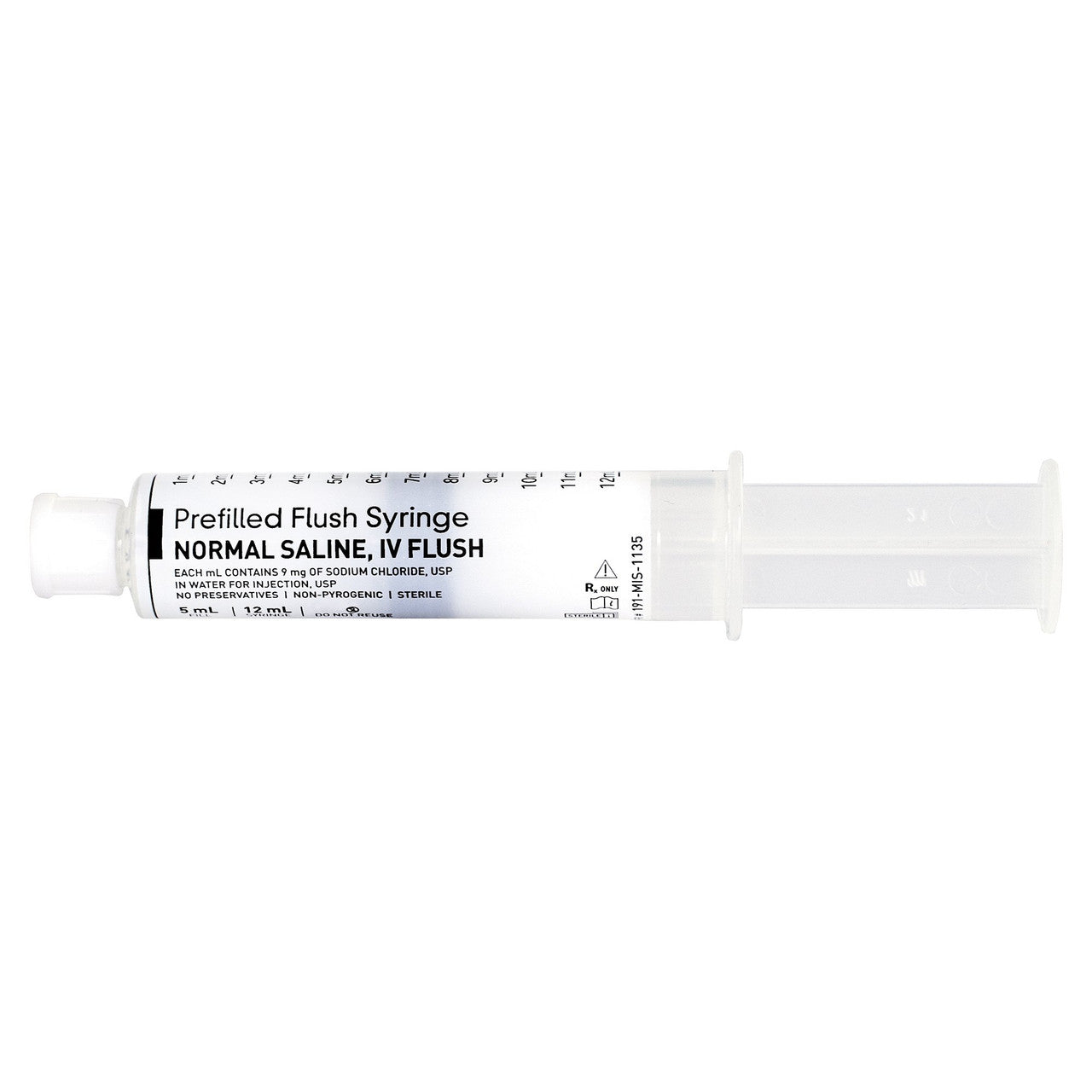 Med Stream Prefilled Normal Saline IV Flush Syringe, Front of Syringe