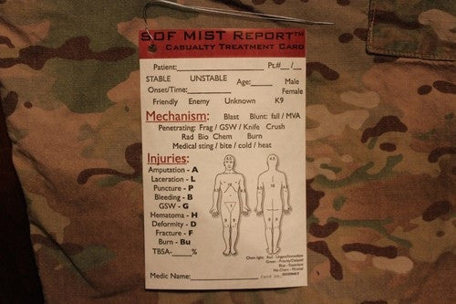 SOF MIST™ Casualty Treatment Card, front