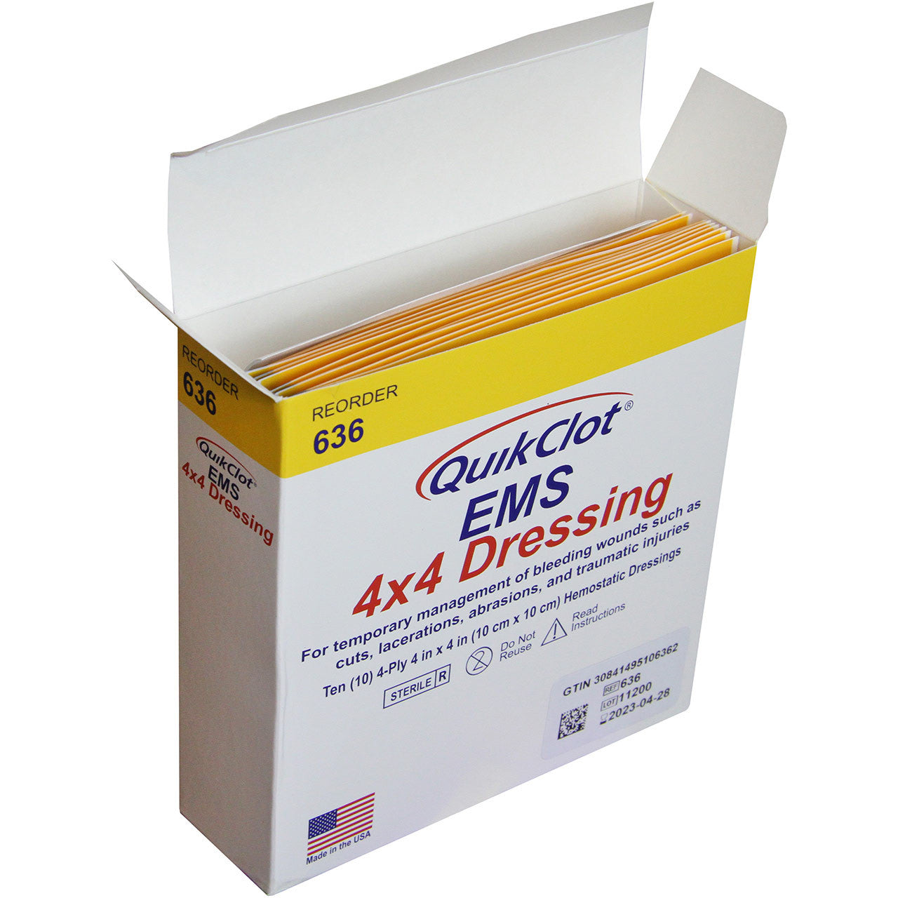 QuikClot EMS 4 x 4 Dressing, open box