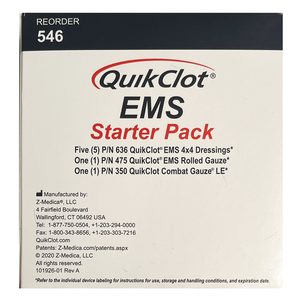 QuikClot EMS Starter Pack, front of box