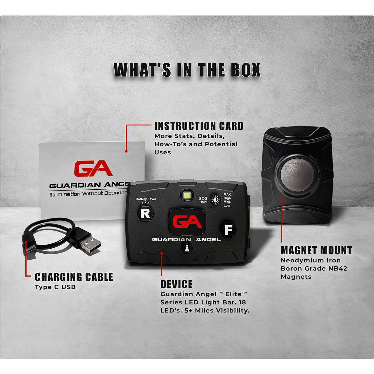 Law Enforcement Red/Blue Wearable Safety Police Light, Box contents.