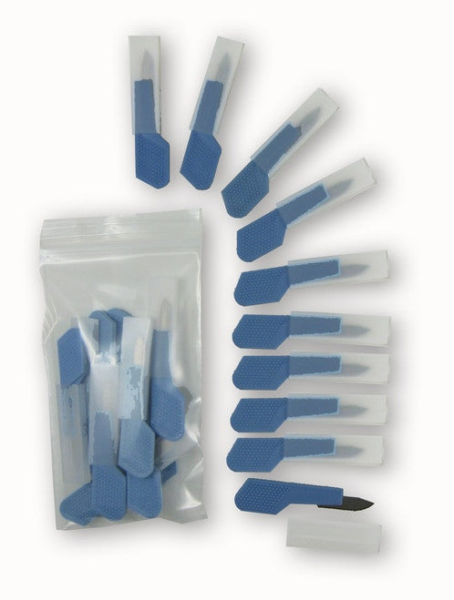 Scalpels are 2" long, non-sterile.