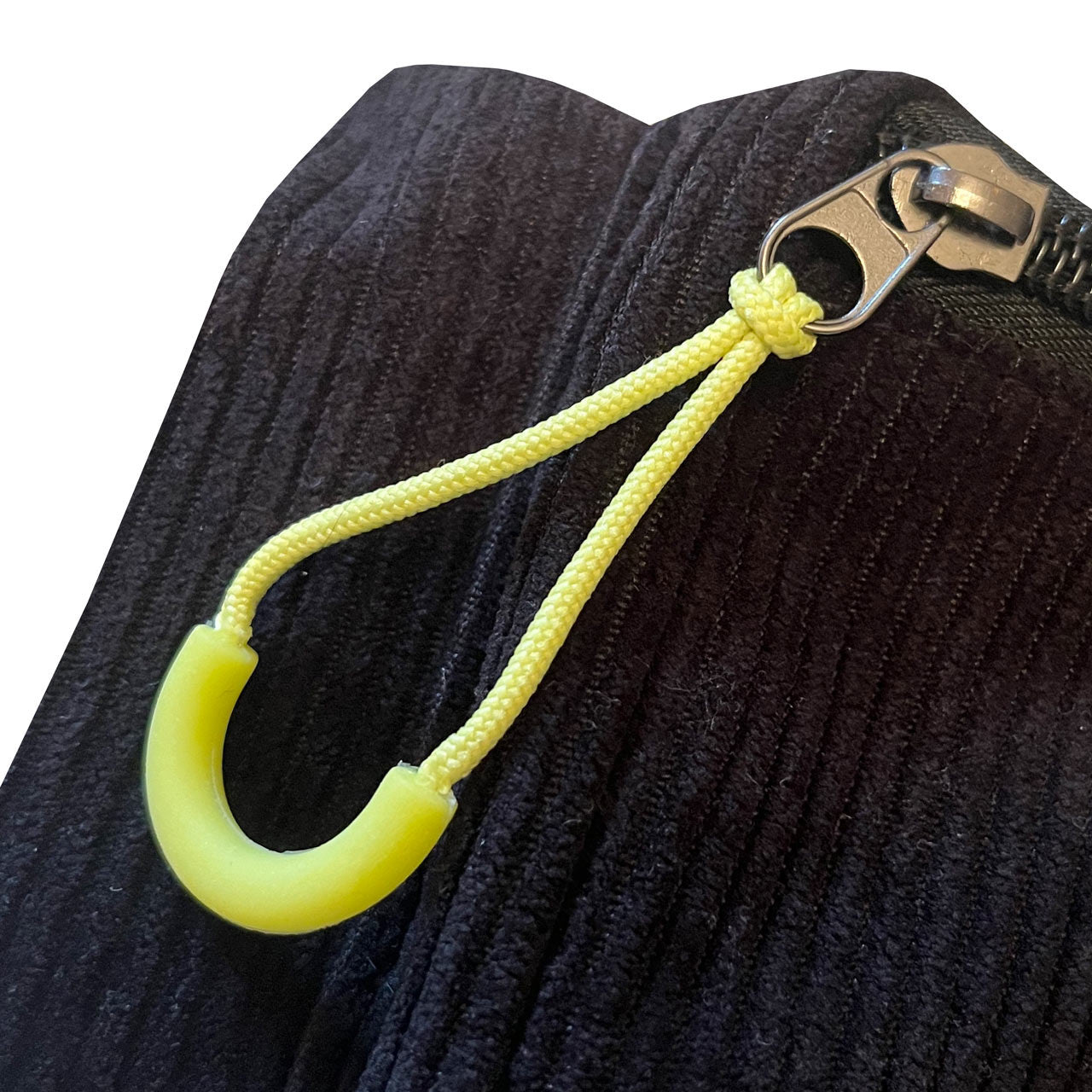 Zipper Pull - Luminous Green Loop - 3 Pack, on backpack