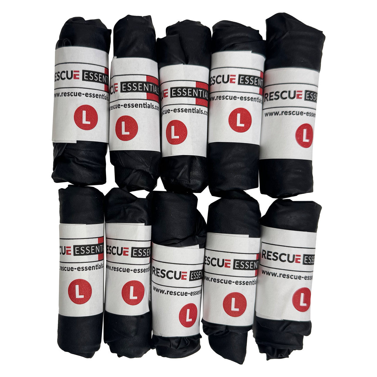 Ten Rolled Pairs Black Tactical Nitrile Gloves
