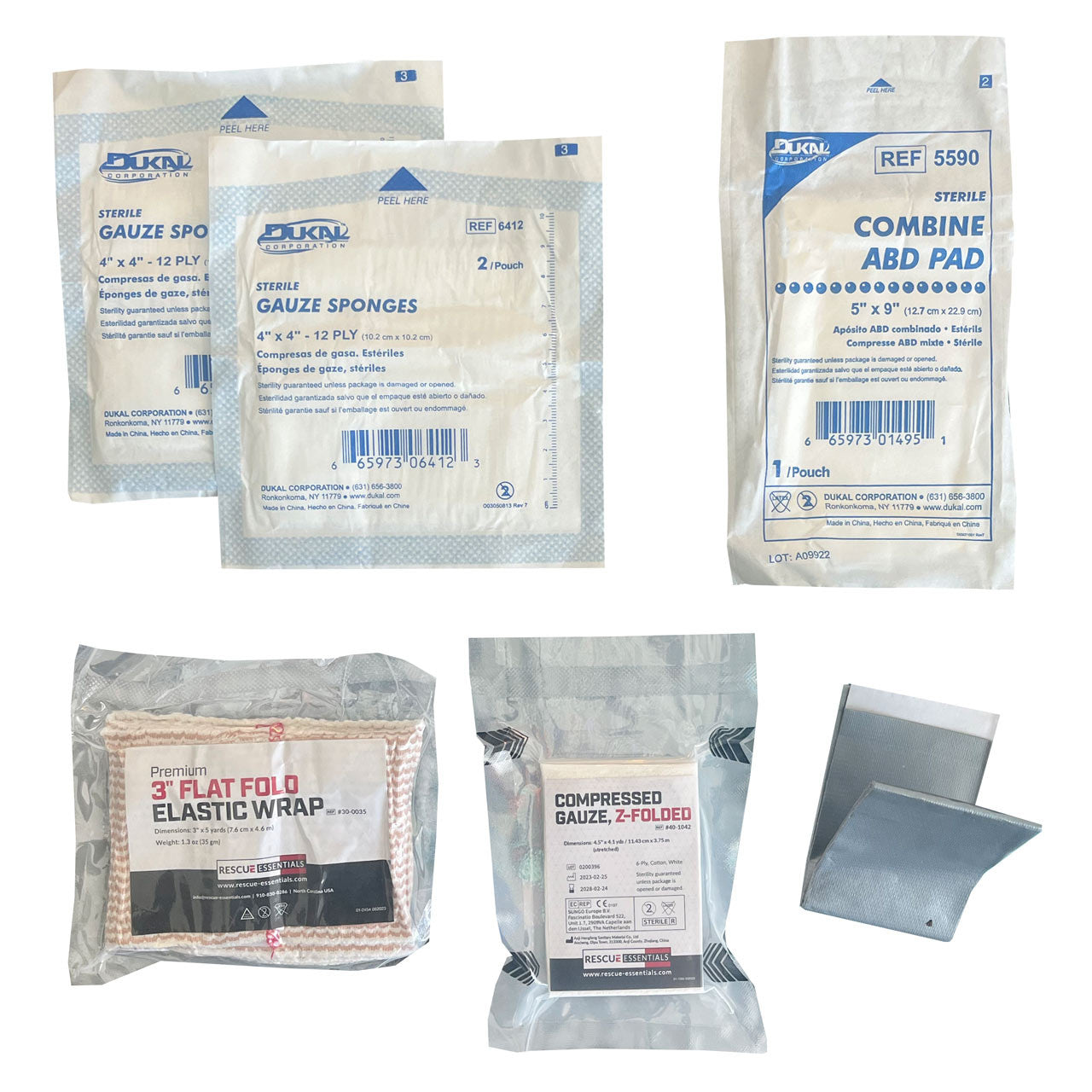 Rescue Essentials WoundPack Bandage System, contents