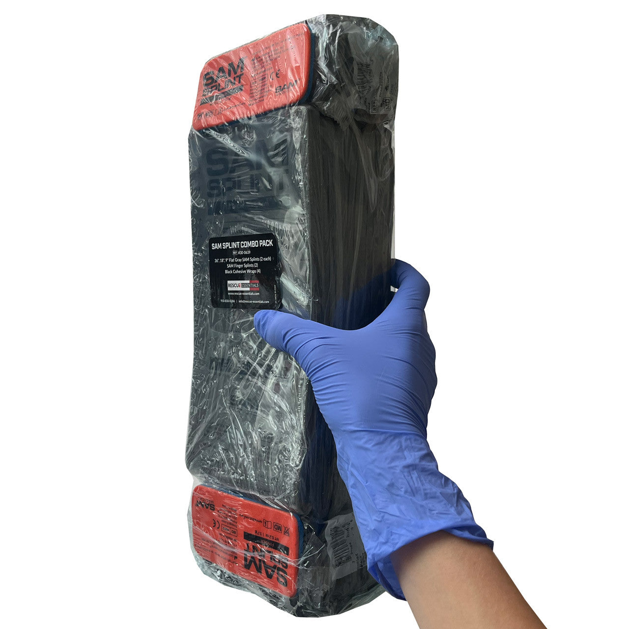 SAM Splint Combo Pack (2 x Finger, 9", 18", 36" SAM Splints with 4 Cohesive Wrap Rolls)