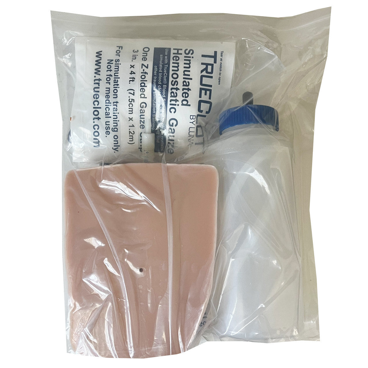 Light Tone TrueClot® Wound Packing Task Trainer (Gun shot wound), in packaging back
