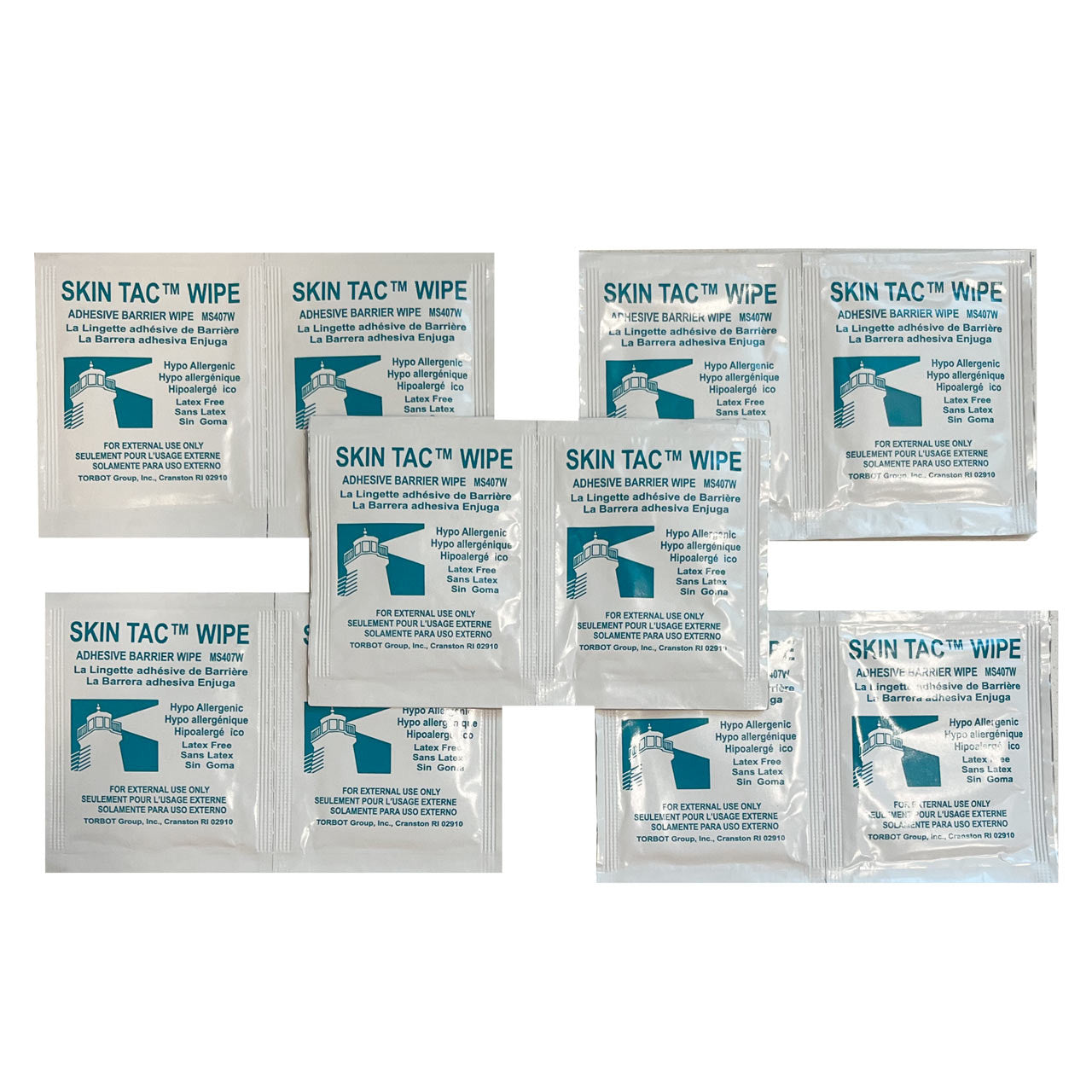 Skin-Tac Adhesive Barrier Wipes - 10 pack laid out
