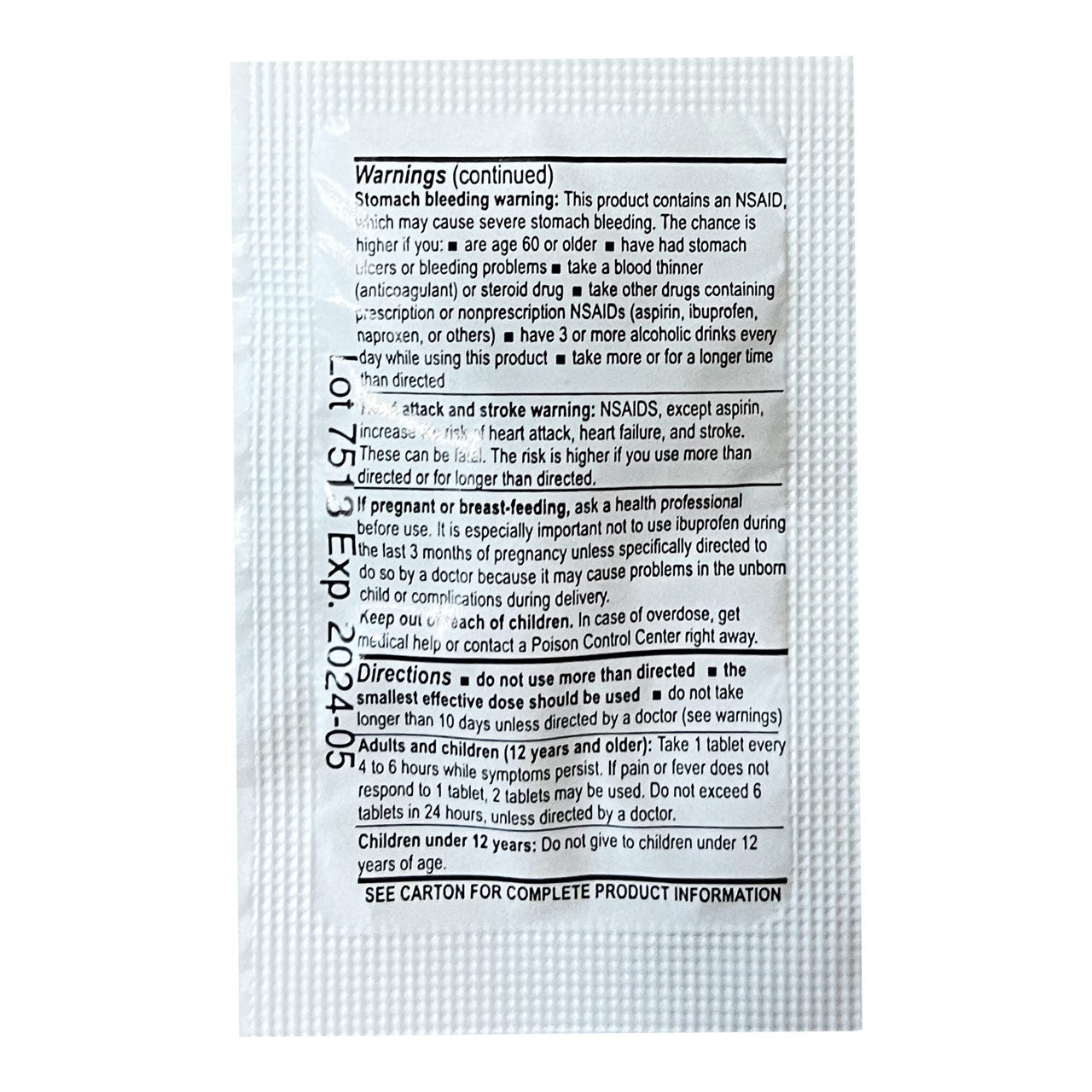 Medications Unit Dose Pack (Ibuprofen, Acetaminophen, Aspirin, Loperamide, Diphenhydramine, & Calcium Carbonate)
