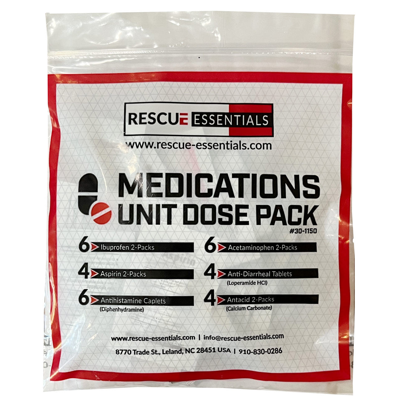 Medications Unit Dose Pack (Ibuprofen, Acetaminophen, Aspirin, Loperamide, Diphenhydramine, & Calcium Carbonate)