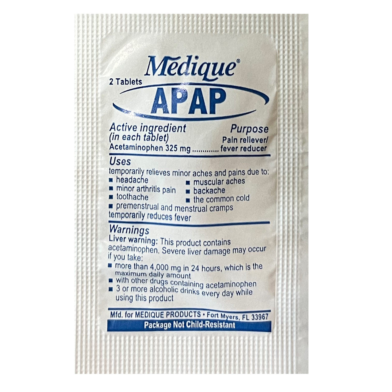 Medications Unit Dose Pack (Ibuprofen, Acetaminophen, Aspirin, Loperamide, Diphenhydramine, & Calcium Carbonate)