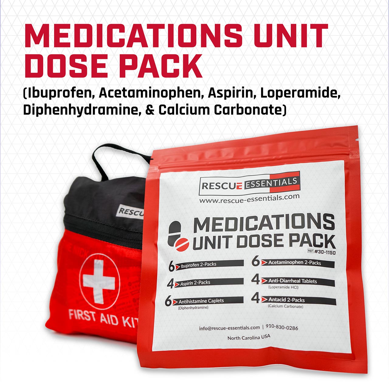 Medications Unit Dose Pack (Ibuprofen, Acetaminophen, Aspirin, Loperamide, Diphenhydramine, & Calcium Carbonate)