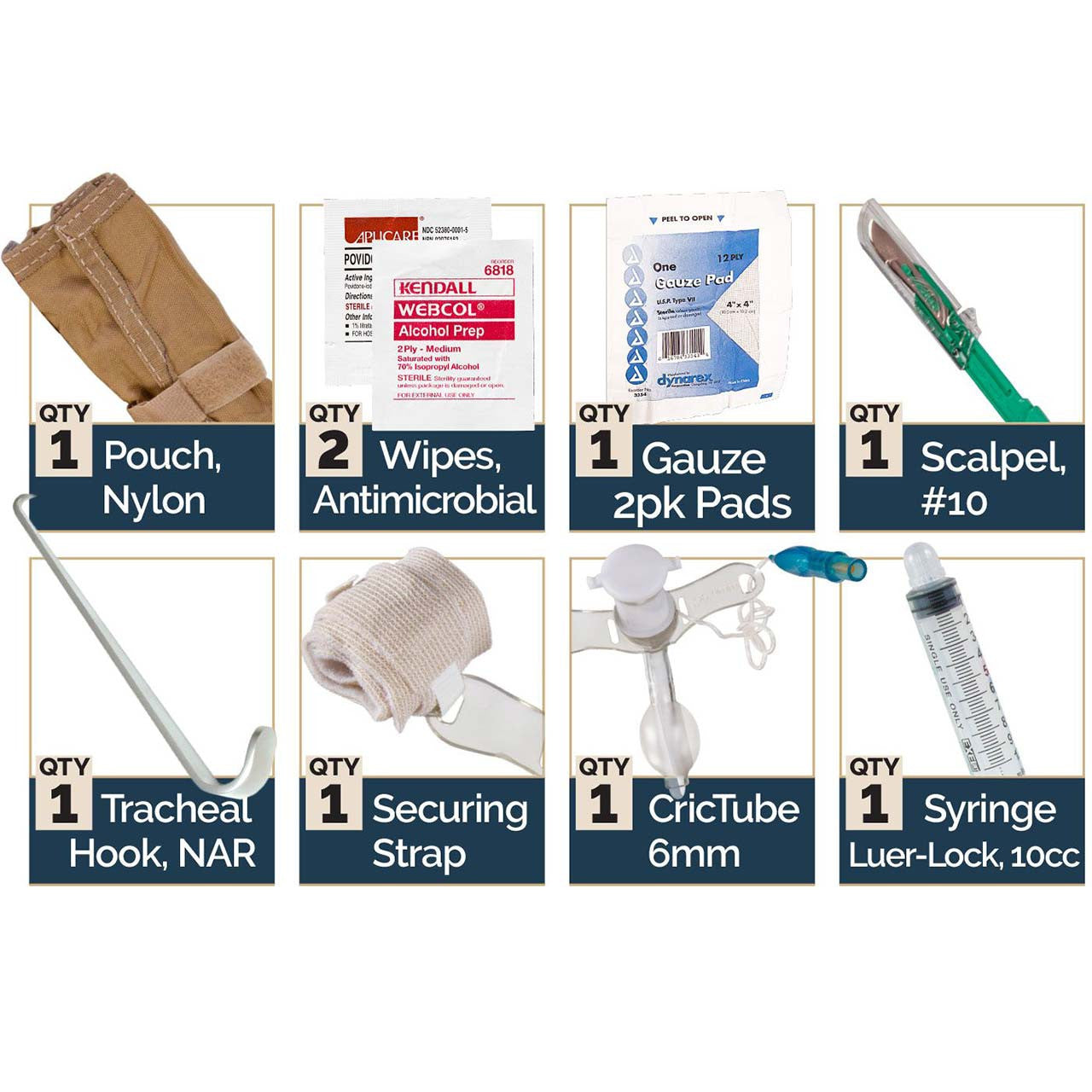 NAR Tactical Surgical Cricothyroidotomy Kit, contents list