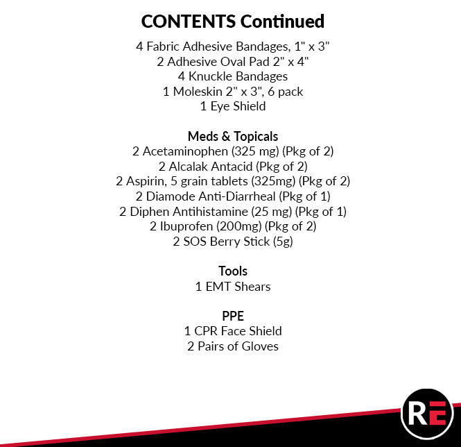 Wilderness First Responder WFR Starter Kit contents list- part 2