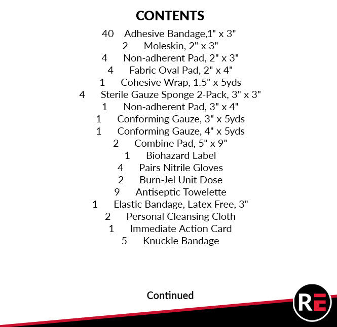 LE Vehicle First Aid Kit, contents part 1