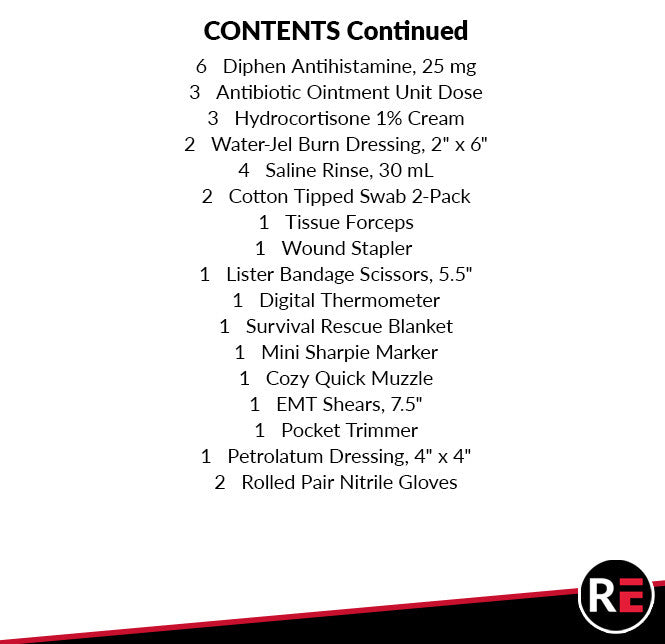 K9 and Handler Comprehensive Medical Kit, contents list part 2