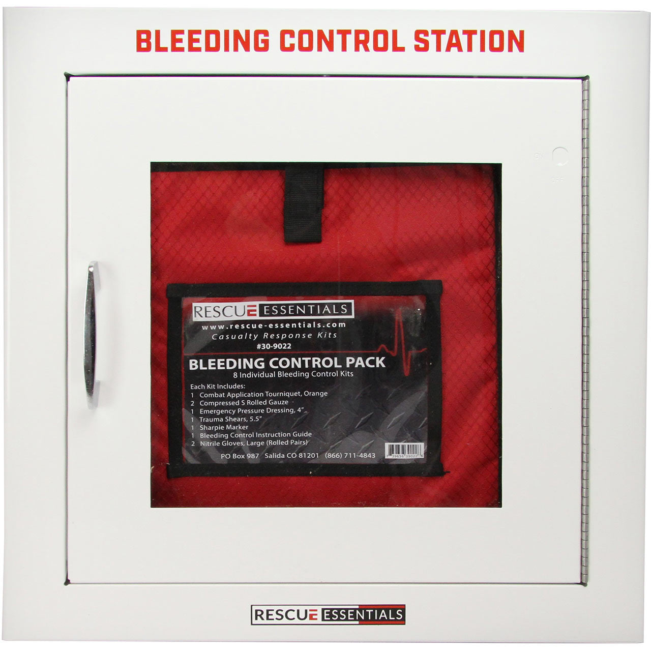 Bleeding Control Station - Recessed Cabinet with IFAKs inside front view, door closed