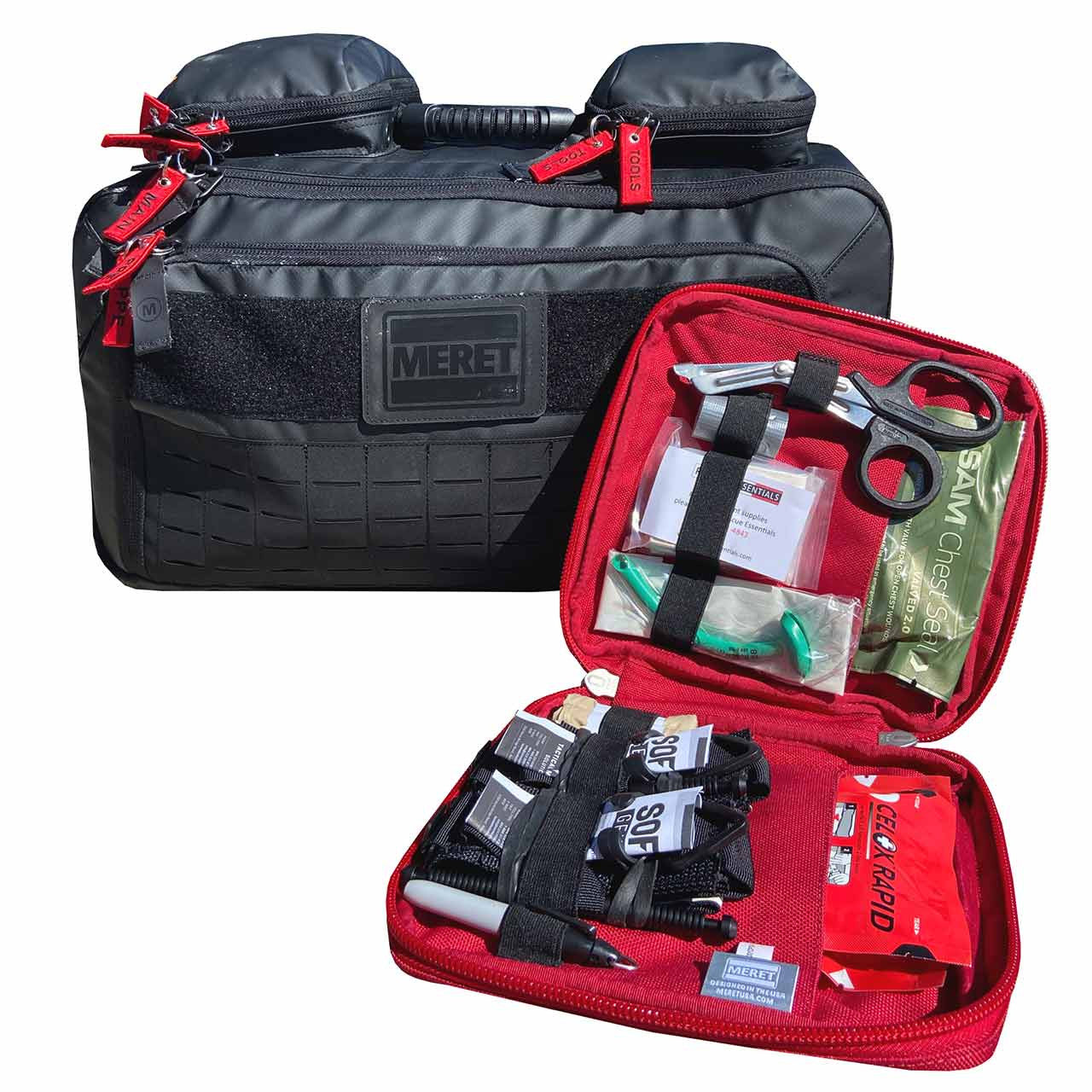 First Aid & Trauma (F.A.T.) Kit , trauma bag open view.
