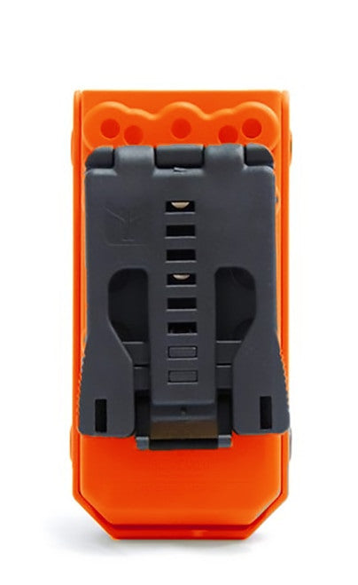 RIGID case for all generations of CAT tourniquets by north american rescue in orange color showing back side