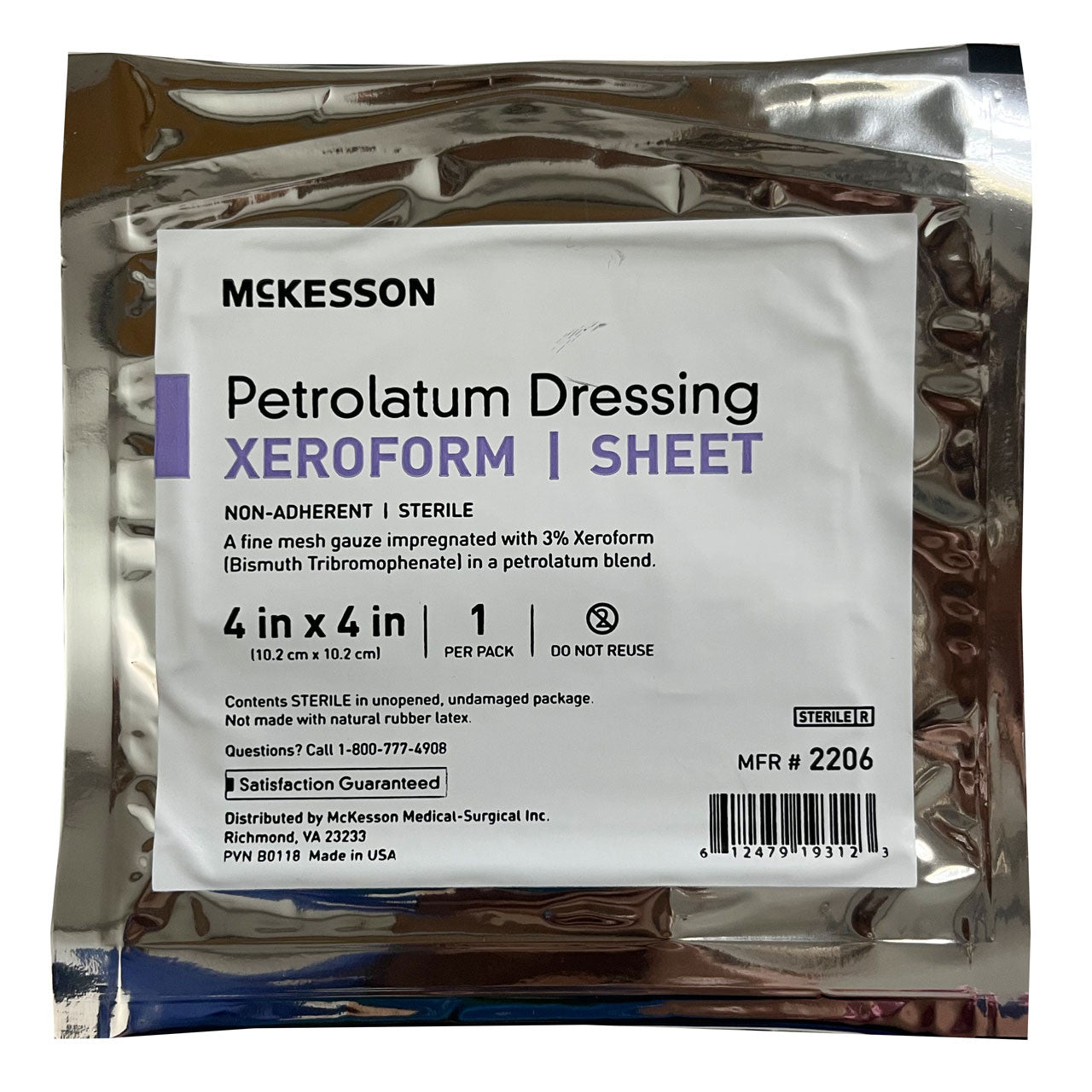 4" x 4" Petrolatum Impregnated Gauze Dressing, front of packaging