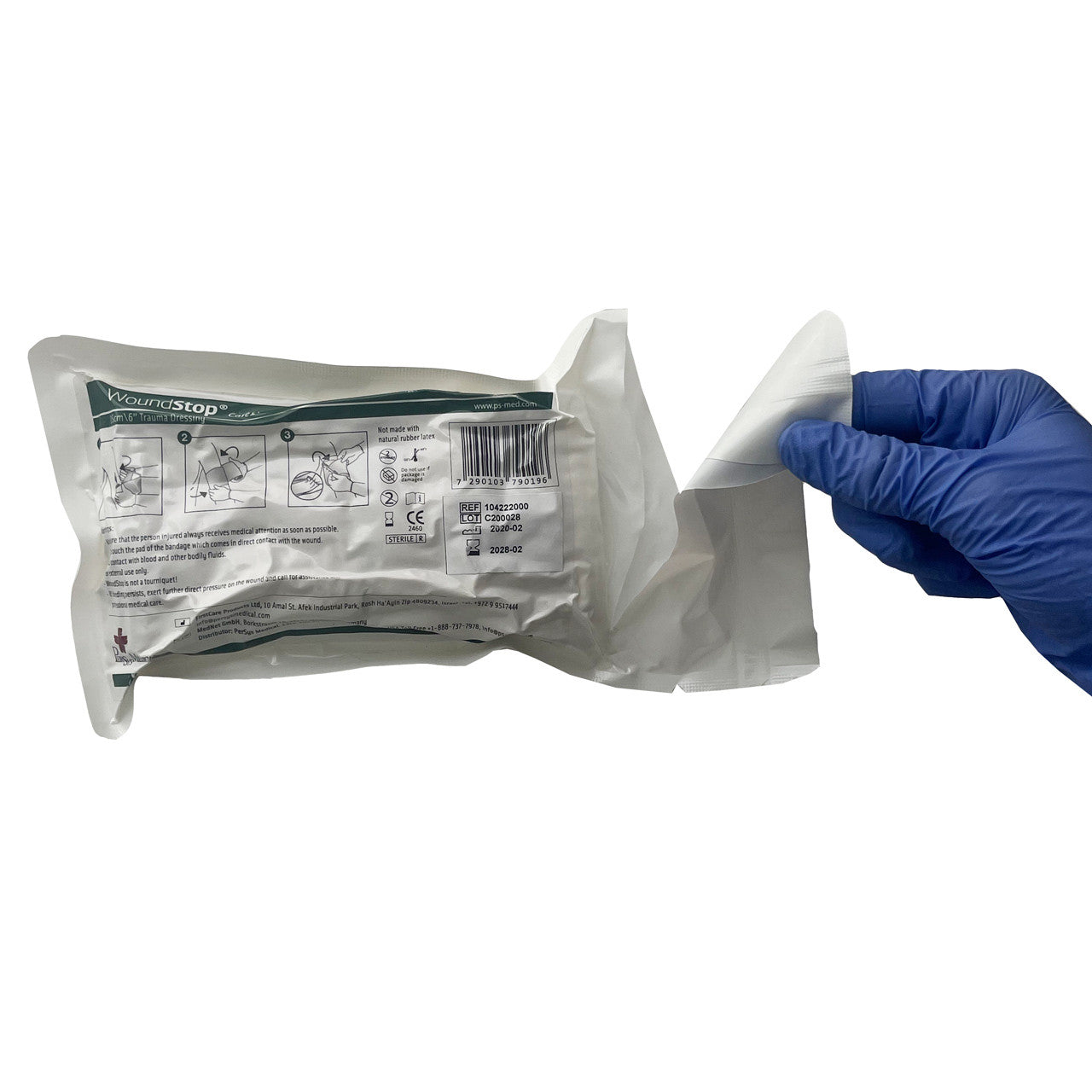 WoundStop Care 1+ Compression Trauma Dressing, Package being opened