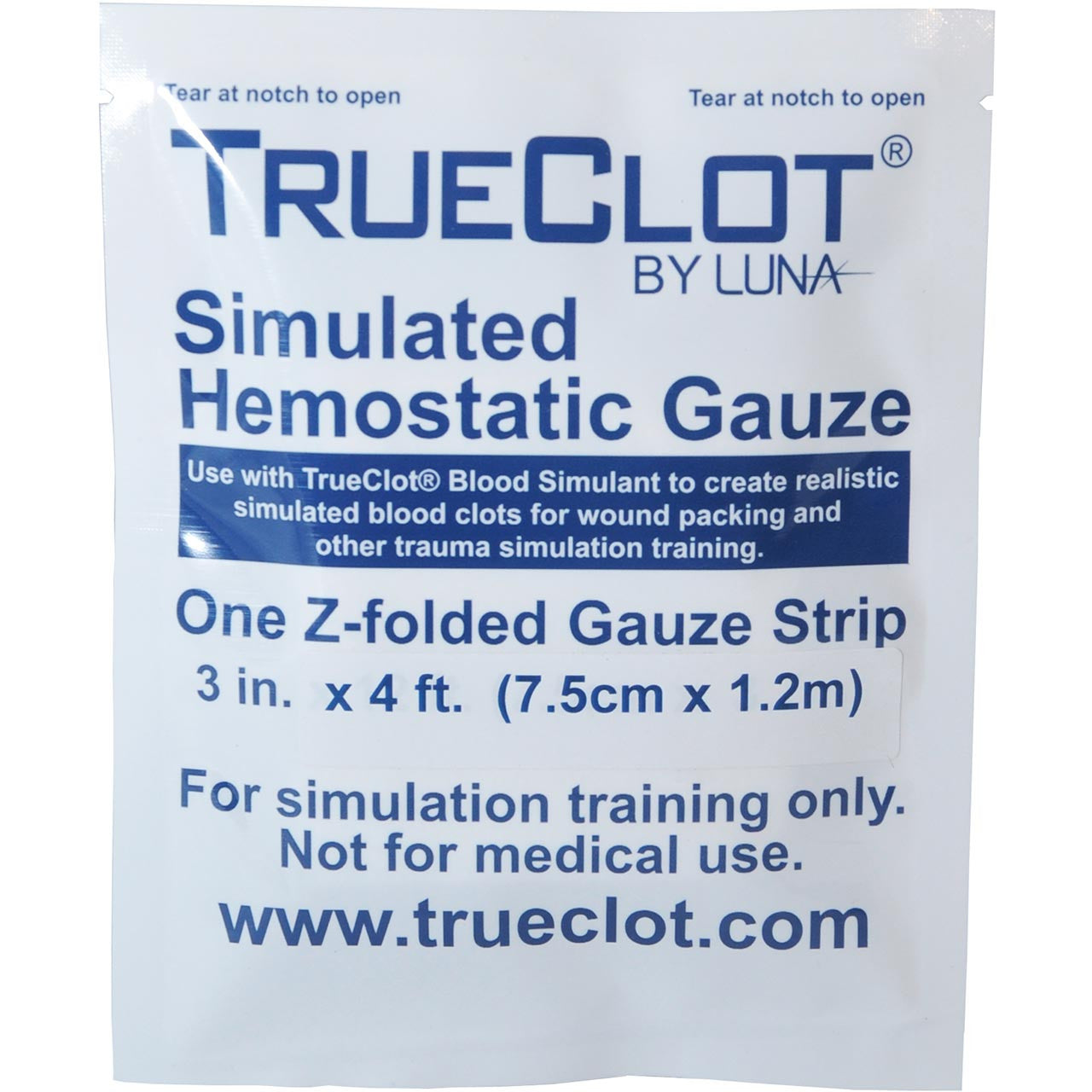Simulated Hemostatic Gauze, front of packaging