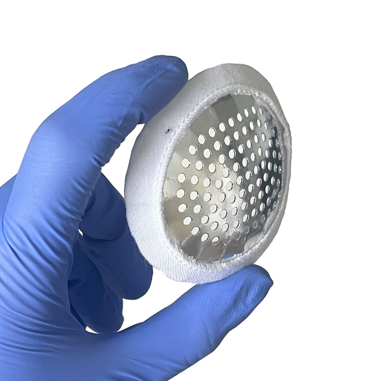 Fox Aluminum Eye Shield, held in hand front side angle