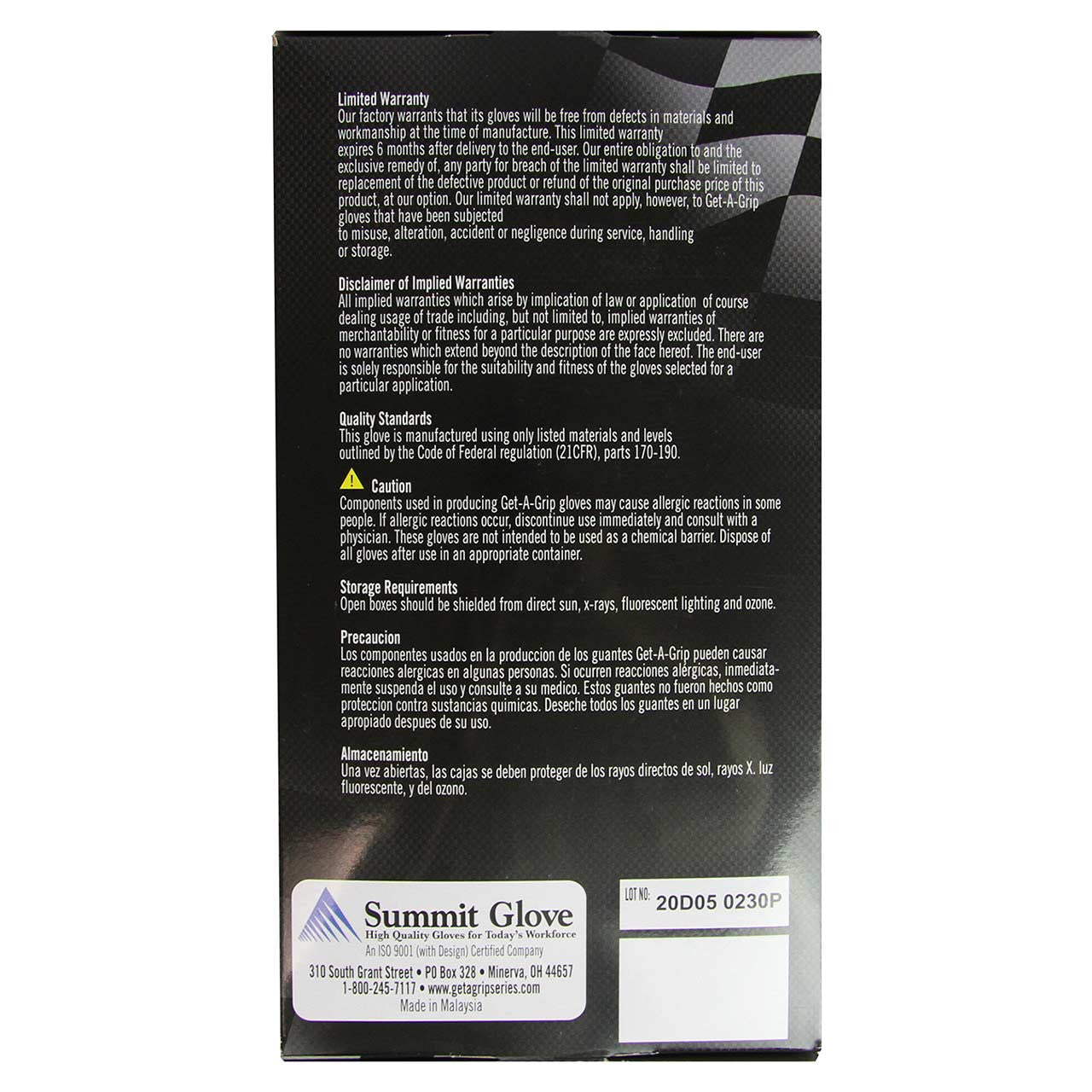 Get-A-Grip Nitrile Gloves, box packaging label