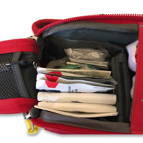 RTF First-In Response Kit by rescue essentials top pouch open with products visible