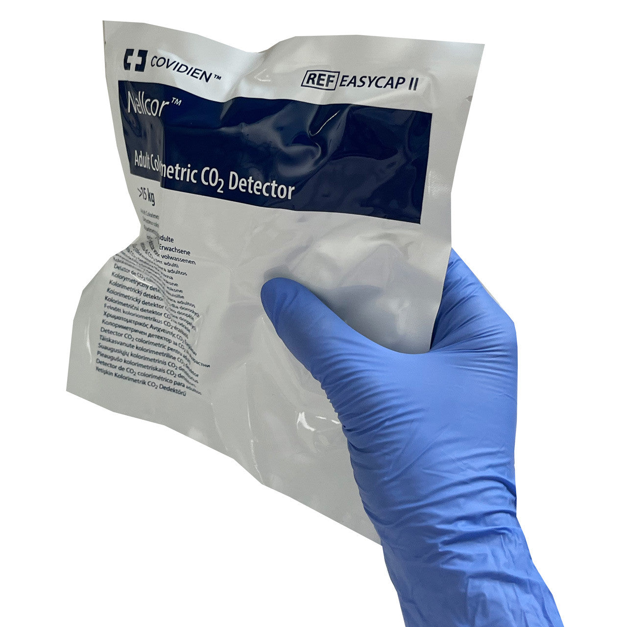 Adult Easy Cap II End Tidal CO2 Detector in packaging in hand
