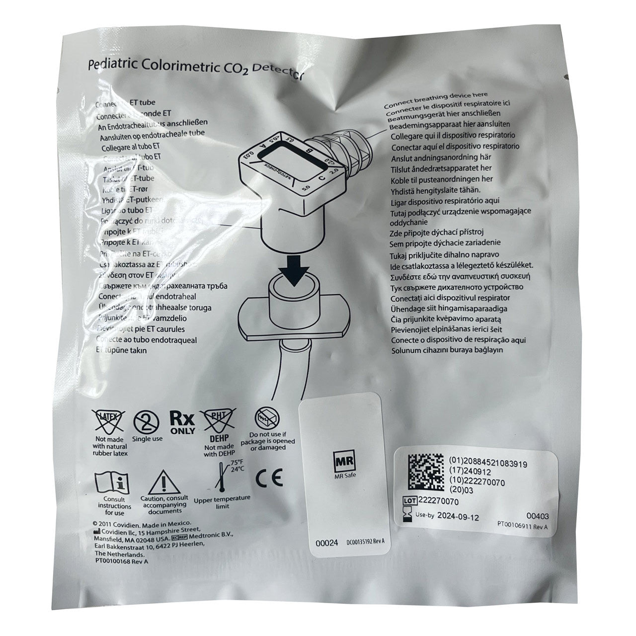 Pediatric Easy Cap II End Tidal CO2 Detector in packaging - Back