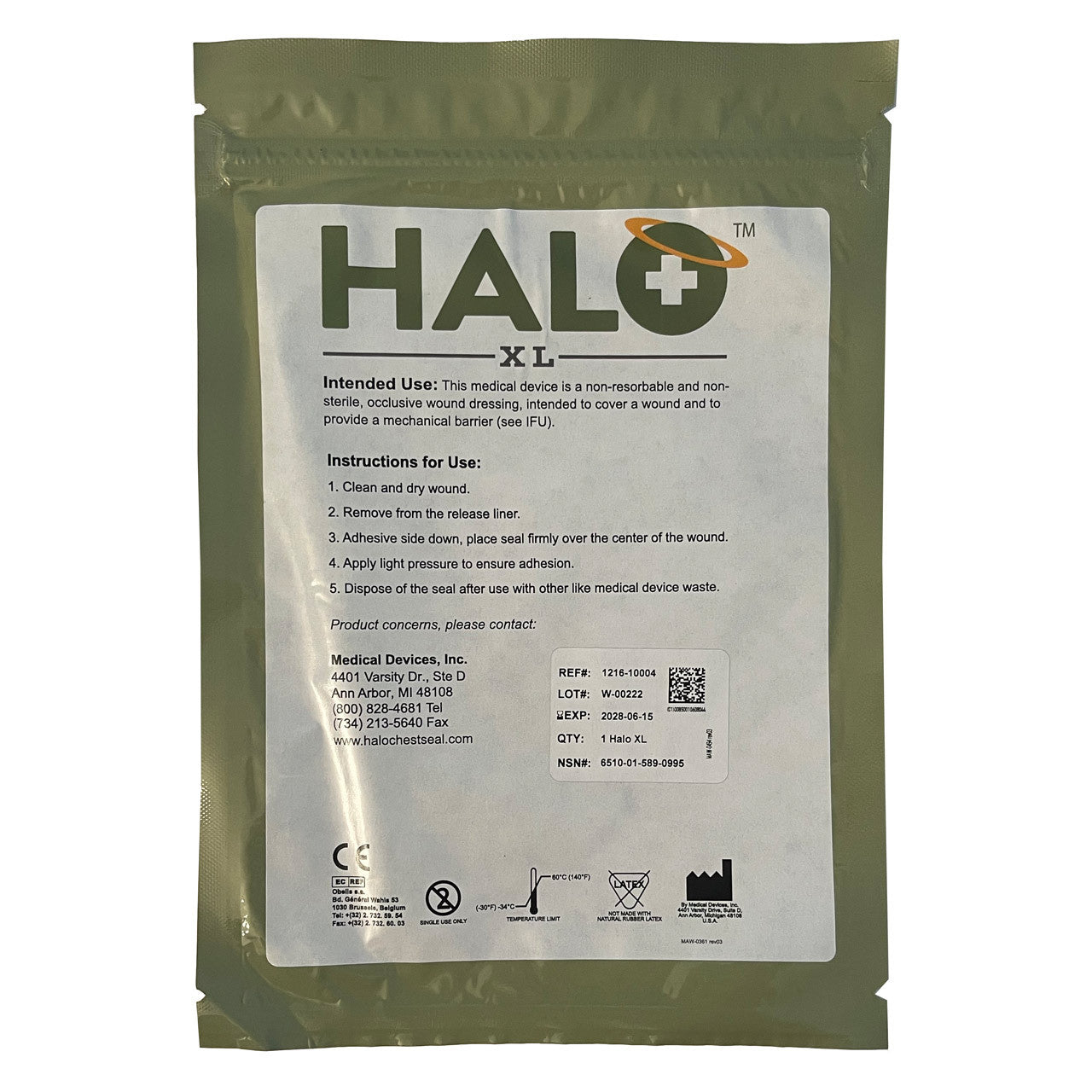 Halo XL Trauma Dressing, front of package