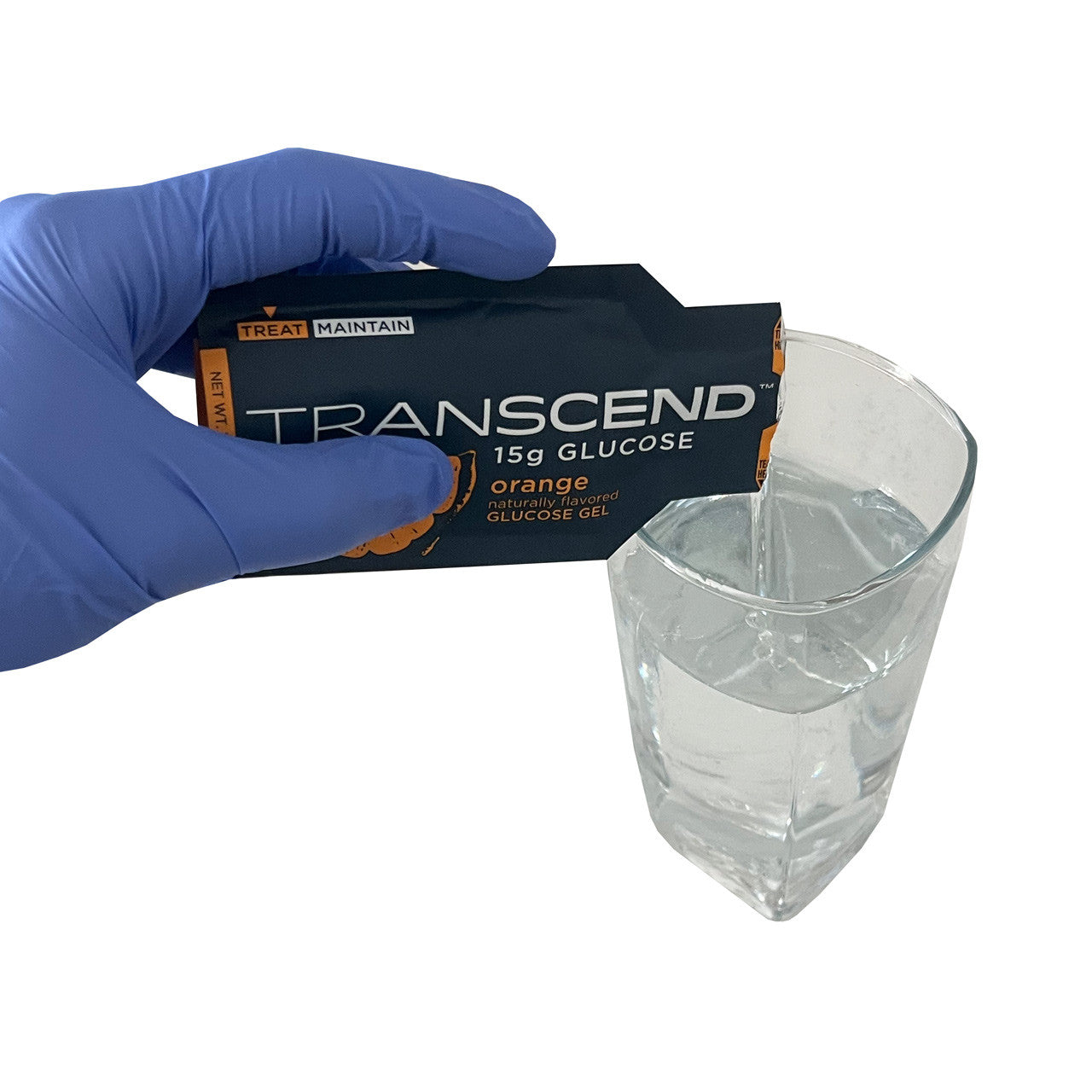 Transcend Glucose Gel, being poured into water