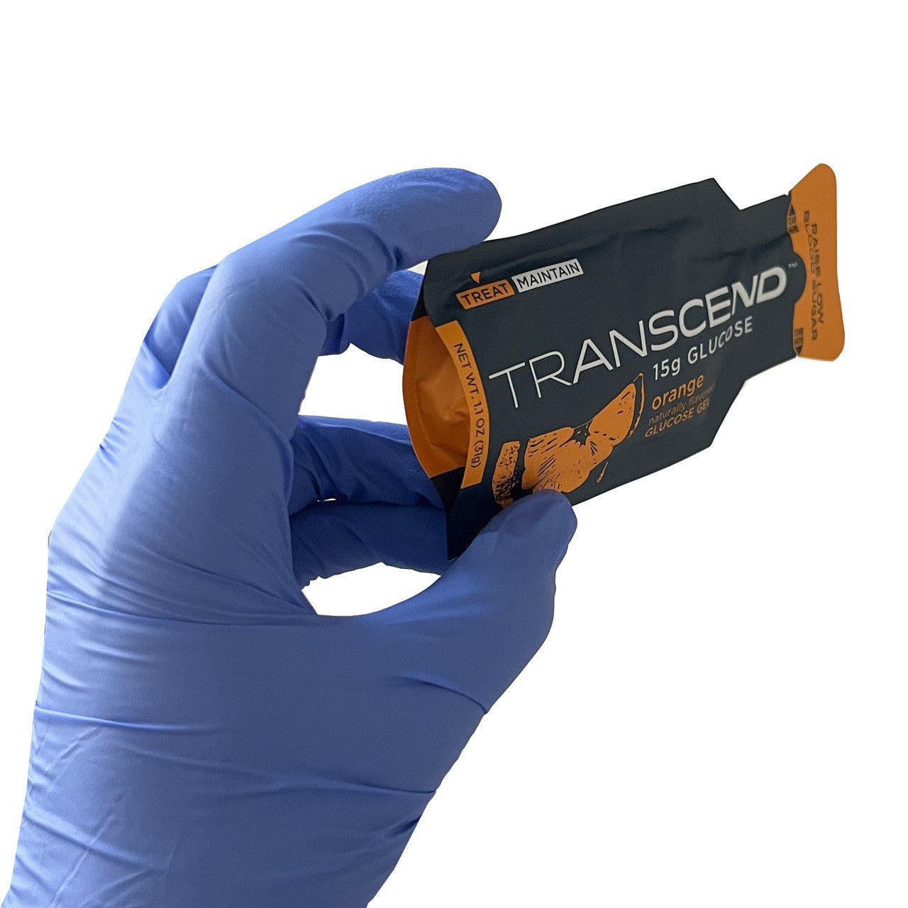 Transcend Glucose Gel, in hand (front)
