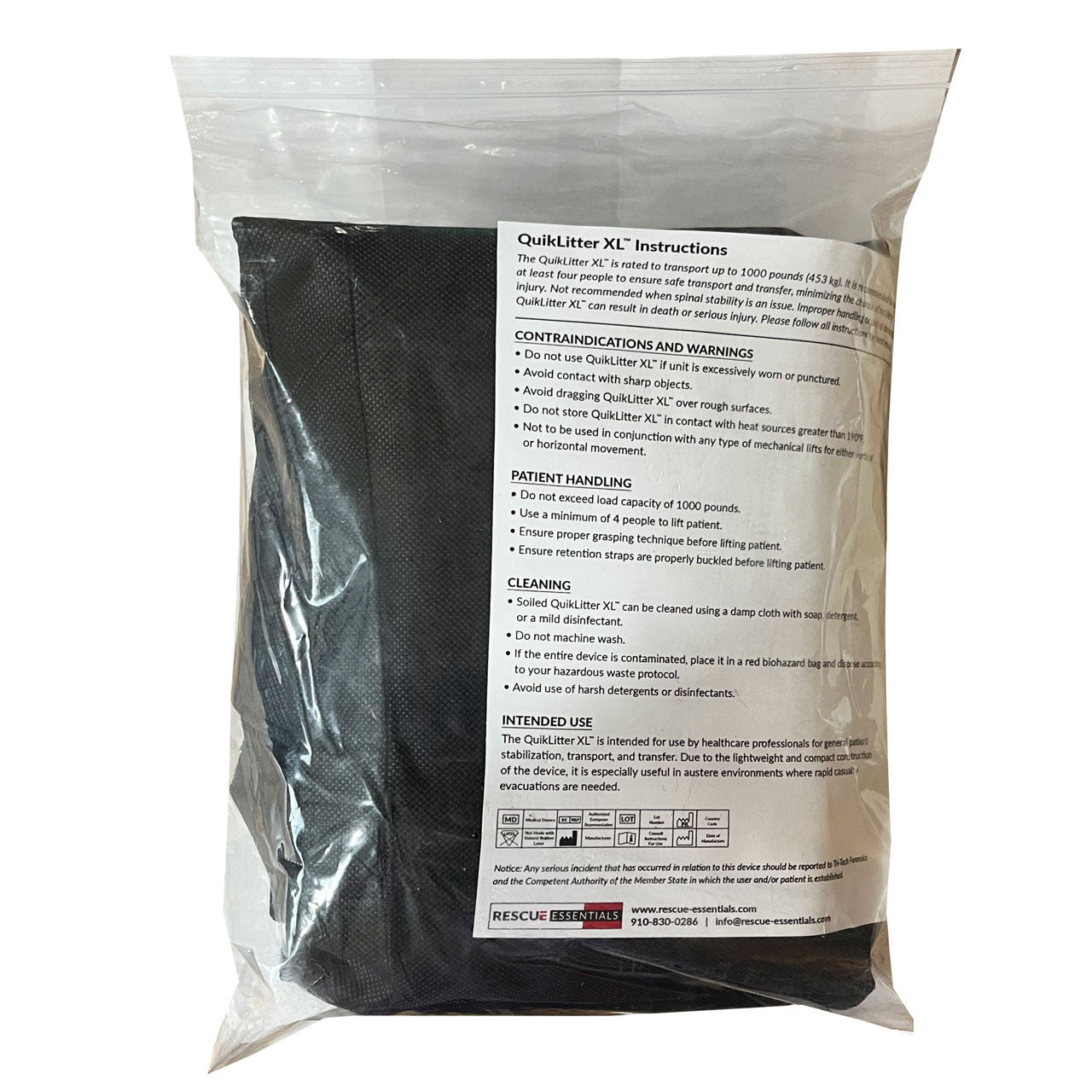 Rescue Essentials QuikLitter XL, back of packaging