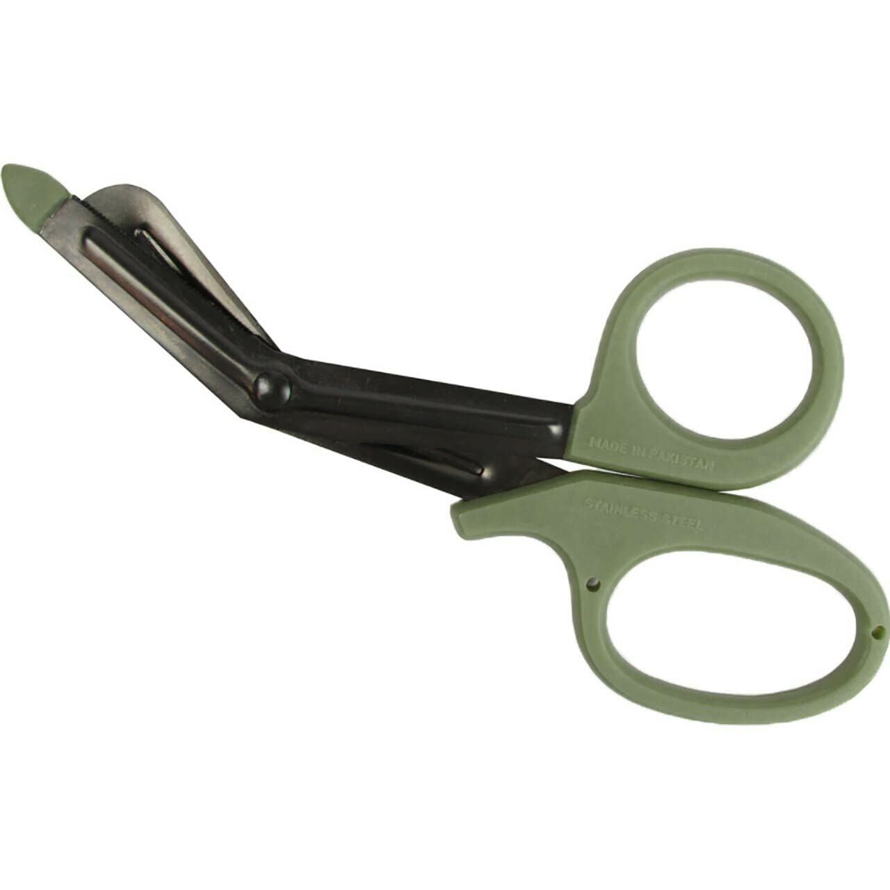 Stainless Steel 7.5" EMT Shears, Olive Drab Handle, Closed View.