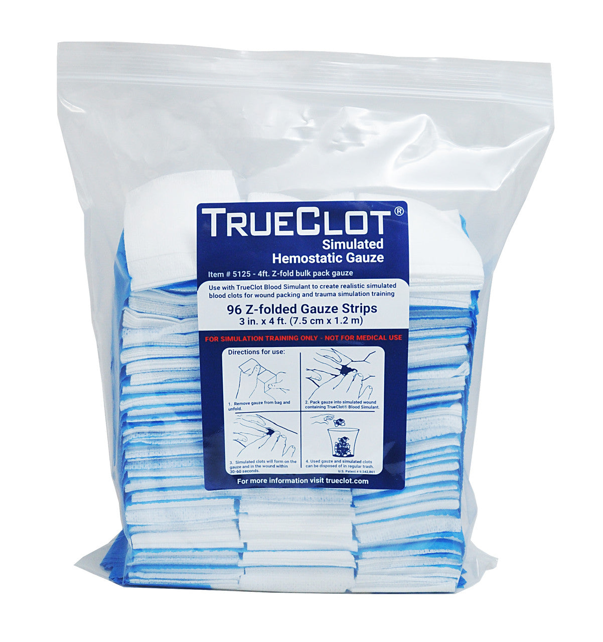 TrueClot® Simulated Hemostatic Gauze, 96 bulk pack