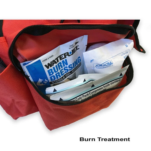 First Responder Vehicle Kit by rescue essentials, close up of contents in side pouch
