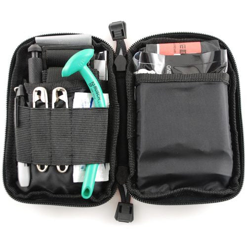 The only kit of its size to offer a windlass tourniquet, hemostatic gauze (QuikClot LE) and means to deal with chest wounds and airway issues.