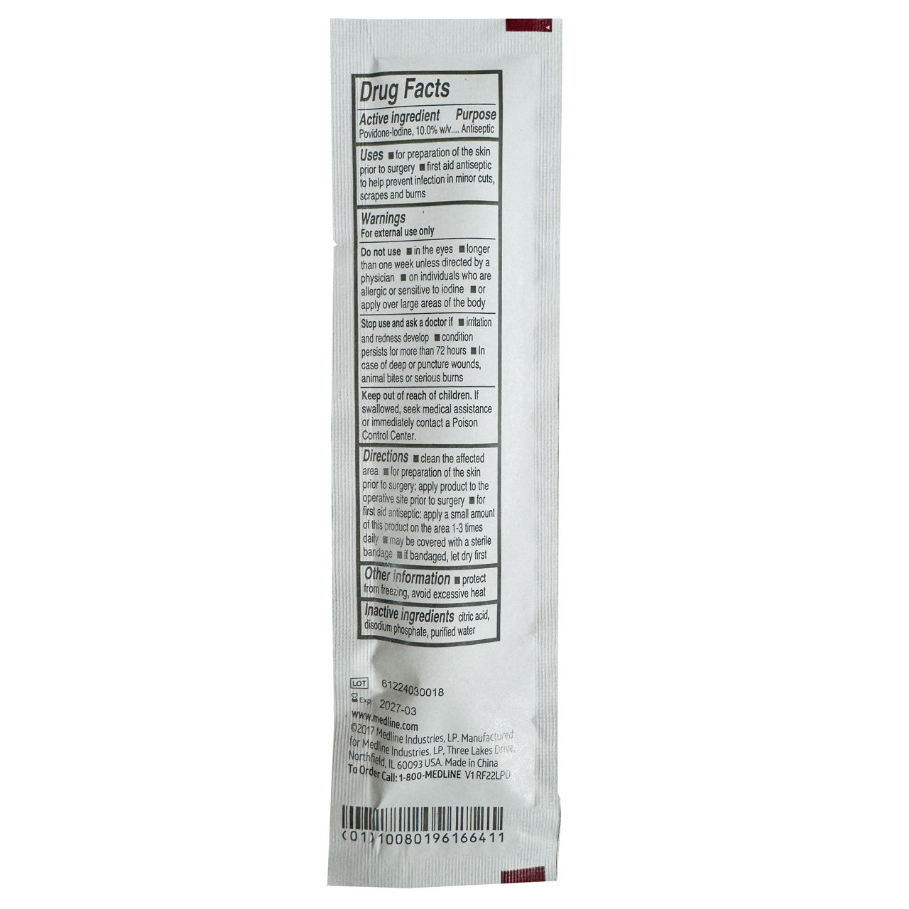 Povidone Iodine Swab Sticks, back