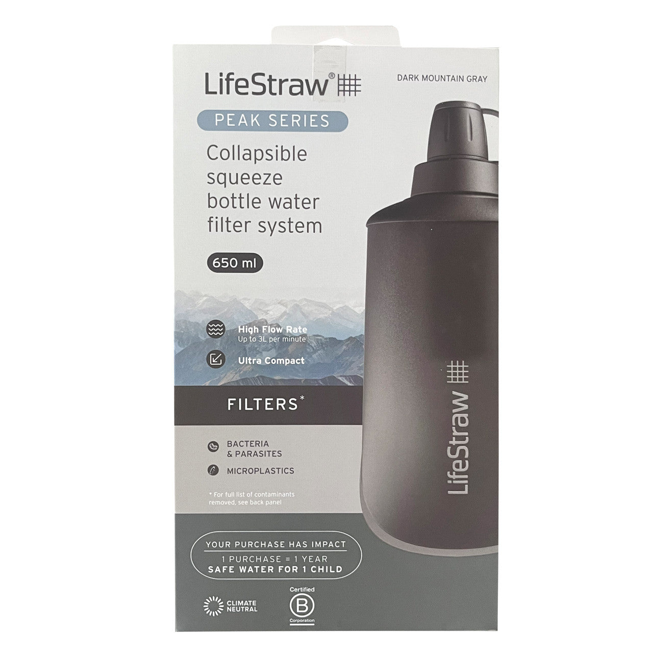 Lifestraw Peak Series Collapsible Squeeze 650mL Bottle with Filter, front box