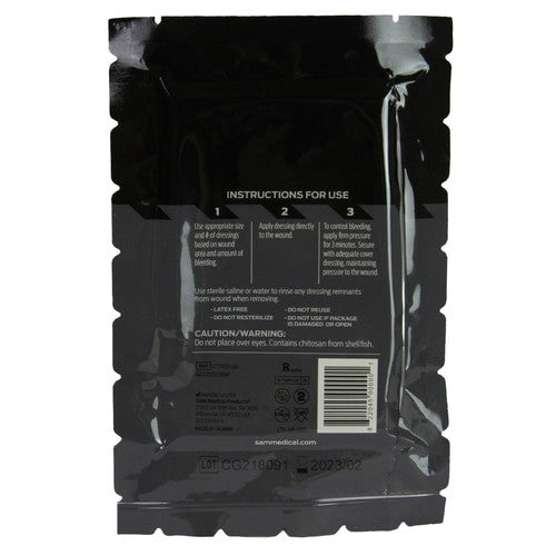 Chito-SAM™ 100 - 3" X 6', Z-Fold Hemostatic- back of packaging