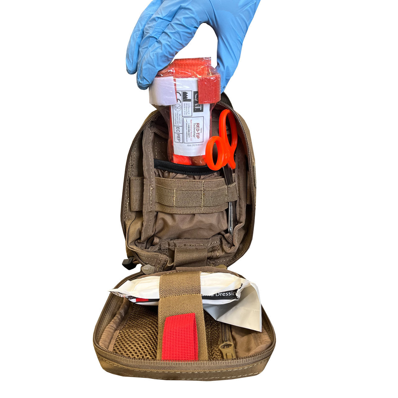 Gen 2 Rip-Away Compact IFAK Pouch, Open with supplies