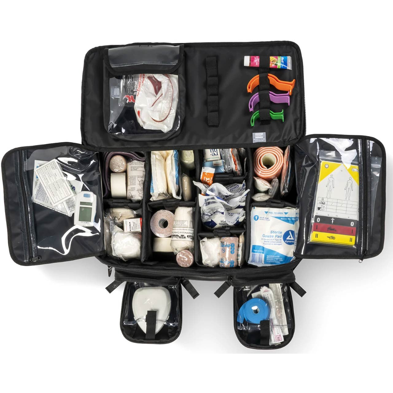 OMNI PRO X Bag by Meret in black color top view loaded with products