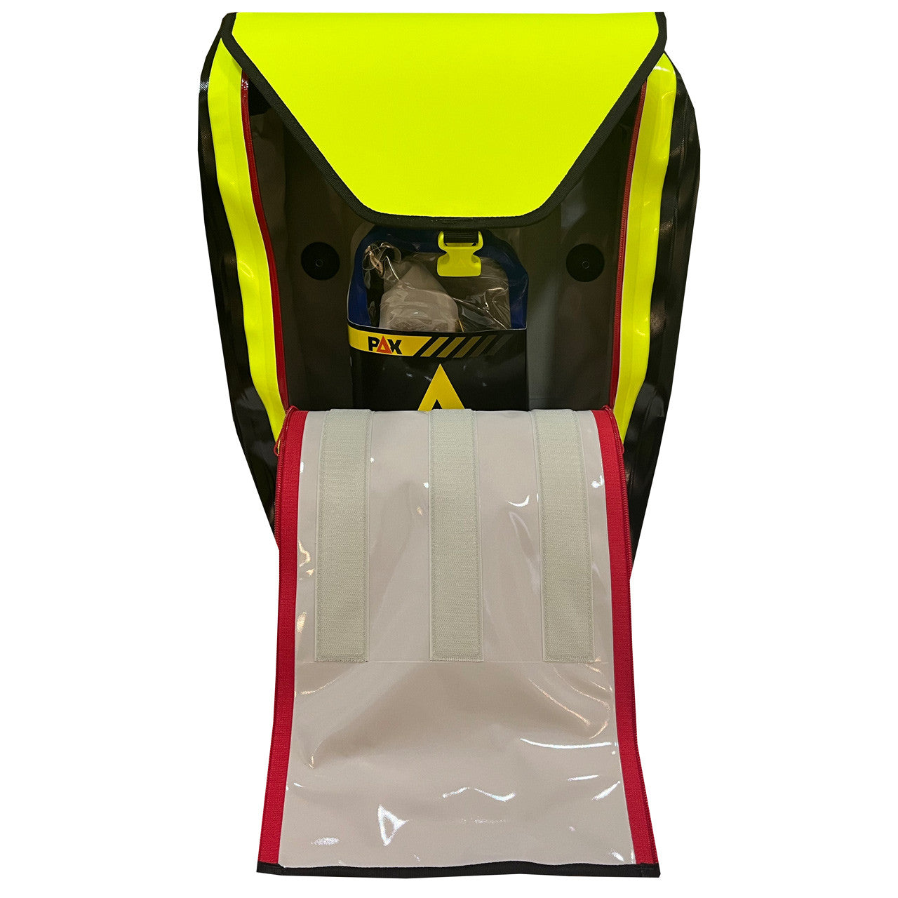 Yellow PAX bicycle bag, open