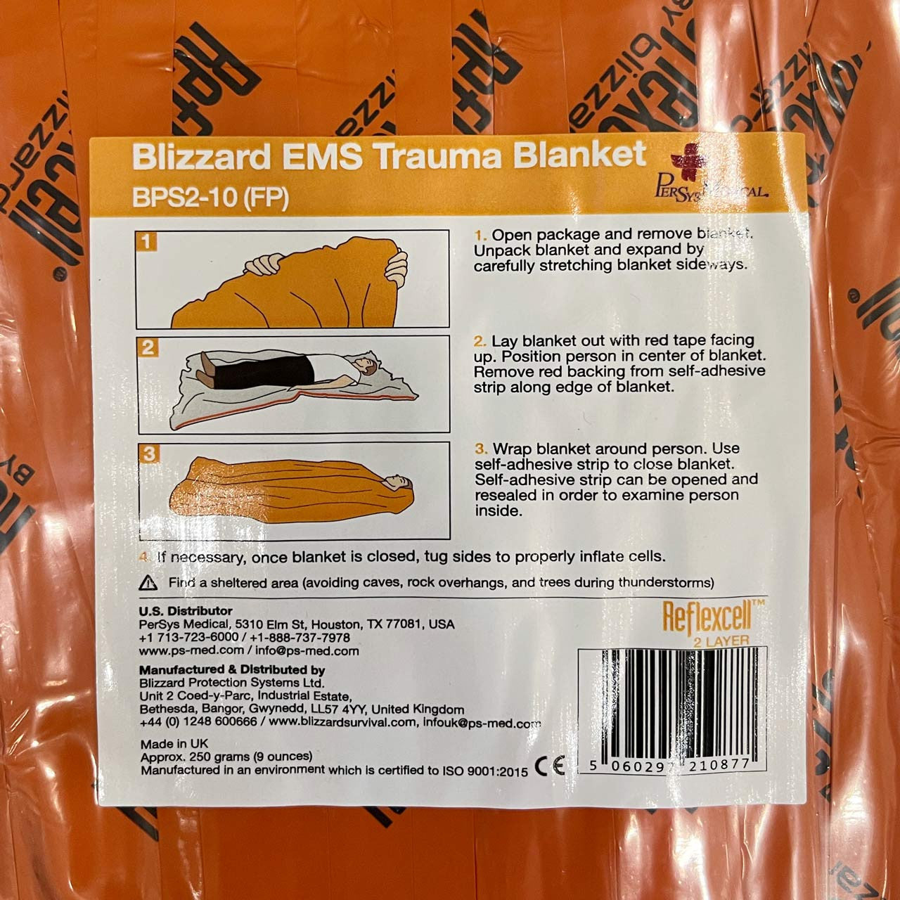 Blizzard EMS Blanket, close up on label