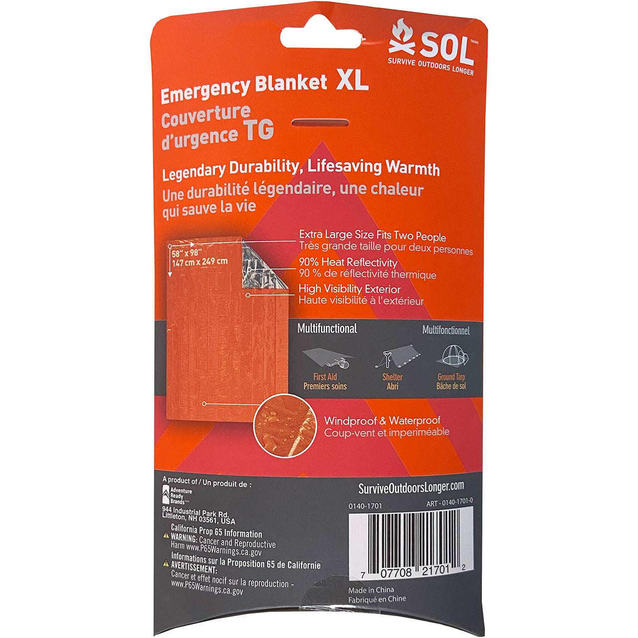 Heatsheets® Survival Blanket, packaged, back