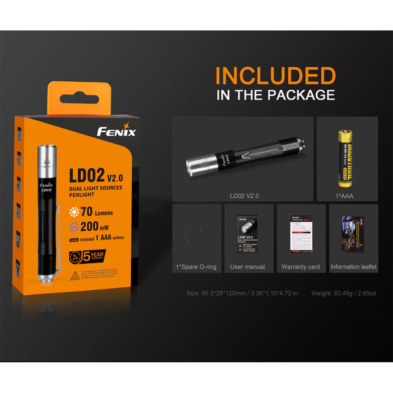 Fenix LD02 V2.0 EDC LED Penlight, packaging and what's included